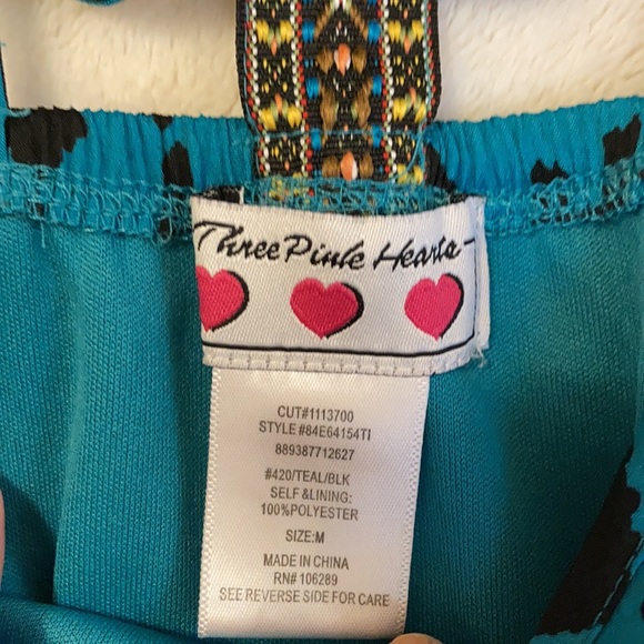 Sun dress aqua blue Size M Three pink hearts brand - Picture 6 of 9